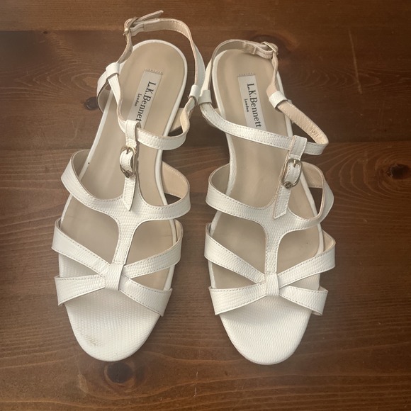 Shoes - LK Bennett London Women Naomi White Leather Strap Sandals Shoes (US 7, UK 37.5)